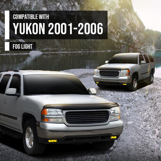 G-PLUS Front Bumper Fog Lights Compatible With GMC Sierra 1999-2002/Compatible With Yukon XL 2000-2006 Pickup Truck,Driver& Passenger Fog Lamps (Yellow lens)