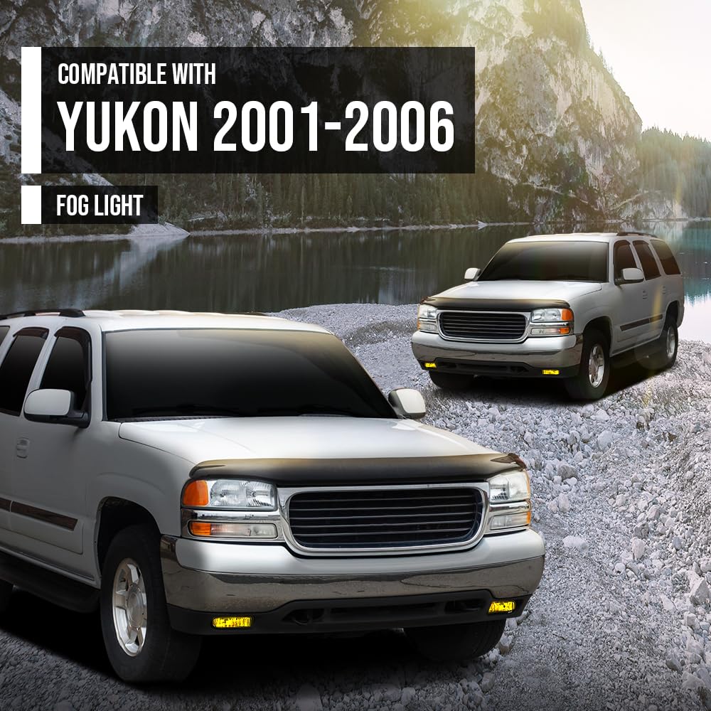G-PLUS Front Bumper Fog Lights Compatible With GMC Sierra 1999-2002,Fit Yukon XL 2000-2006 Pickup Truck,Driver& Passenger Fog Lamps Yellow lens