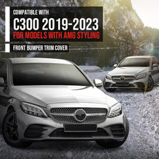 G-PLUS Front Bumper Molding for Benz C300 2019-2023 Glossy Black Front View
