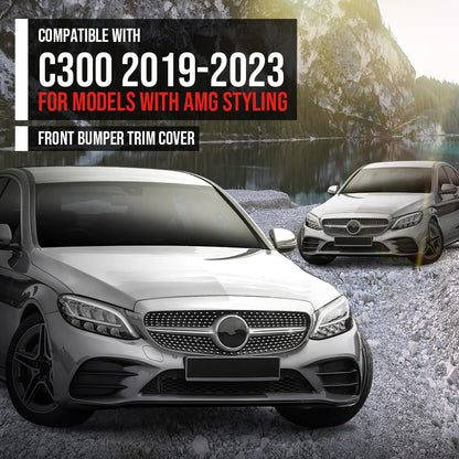 G-PLUS Front Bumper Molding Trim Cover Compatible with Benz C300 2019-2023 For Models With AMG Styling 2058858902, 2058859002 Glossy Black