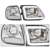 G-PLUS LED DRL Lightning Style Headlights & Corner Parking Lights Compatible with 1997-2002 Ford Expedition/Fit 1998-2003 Ford F150/Fit 1997-1999 F250 Clear Lens Chrome Housing Clear Reflector
