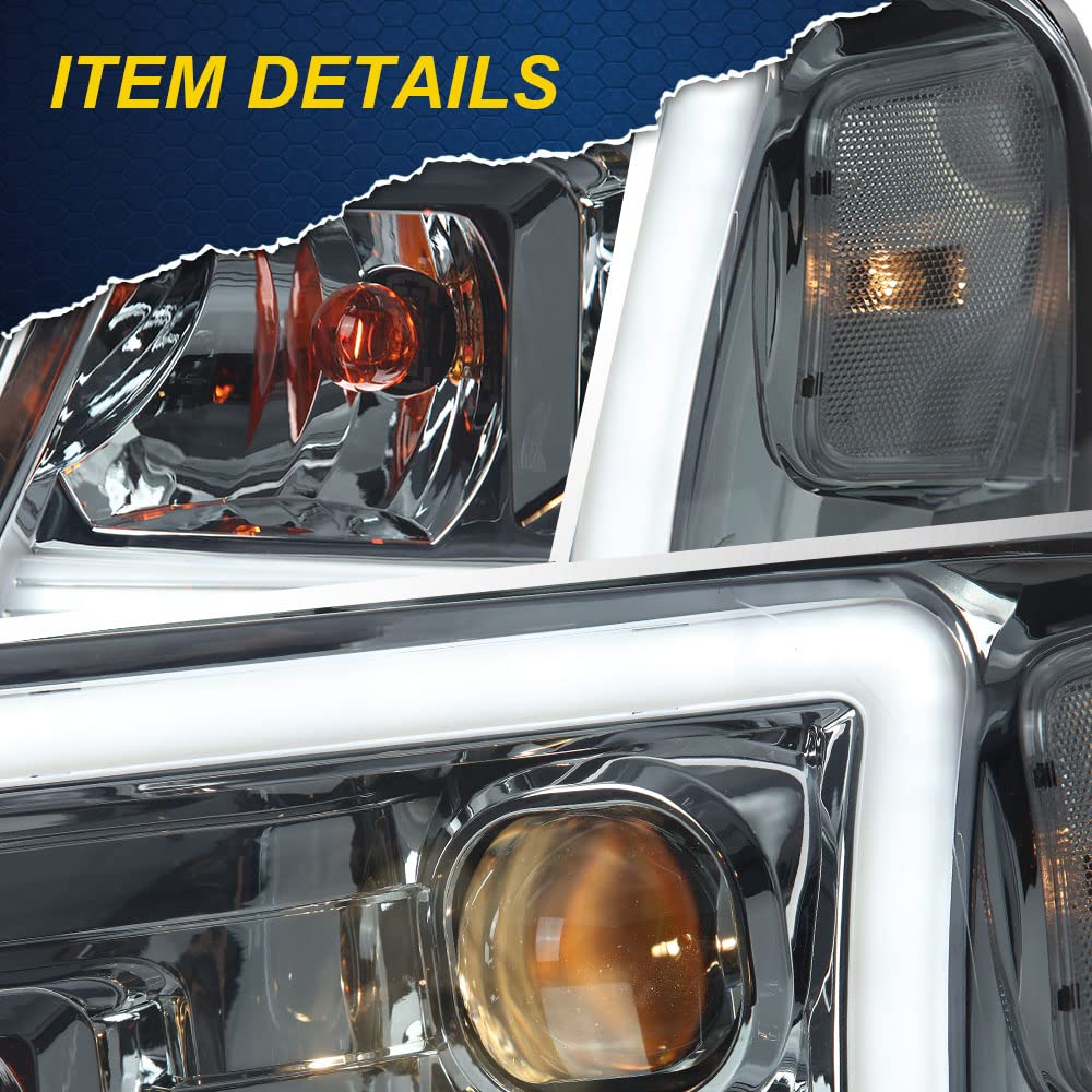 G-PLUS LED DRL Headlights, Compatible with 2004-2008 Ford F150/ 2006-2008 Lincoln Mark Lt(NOT Compatible with 2004 F150 Heritage/Flareside Beds Models), Smoky Lens Chrome Housing Clear Reflector