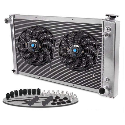 Compatible For CHEVY C/K SERIES C10 C20 K10 K20 PICKUP 1967-1972 Aluminum Cooling Radiator Stop Leak With 12" Radiator Cooling Engine Fan