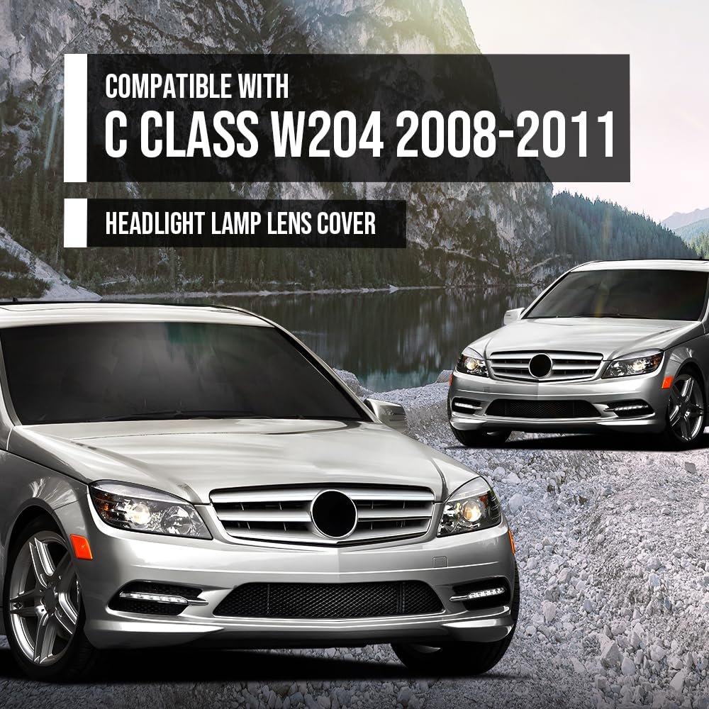 G-PLUS Headlight Lens Cover Compatible with Benz C-Class W204 C180 C200 C260 C280 C300 200K 180K 2008-2011 2048208761, 2048208861 Left & Right Front Headlamp Lens Cover Clear