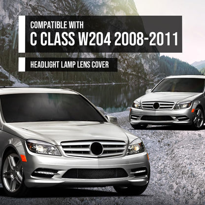 G-PLUS Headlight Lens Cover Compatible with Benz C-Class W204 C180 C200 C260 C280 C300 200K 180K 2008-2011 2048208761, 2048208861 Left & Right Front Headlamp Lens Cover Clear