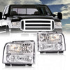 G-PLUS Headlights Assembly Fit 1999-2004 Ford F250 F350 F450 F550 Super Duty/2000-2004 Ford Excursion Headlamps,Clear lens Chrome Housing Clear Reflector FO2503147 FO2503183 Driver & Passenger Side