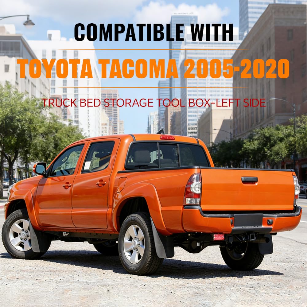 G-PLUS Truck Bed Storage Box Tool Box Compatible with 2005-2020 Toyota Tacoma Black Rear Tool Box (Driver Left Side)