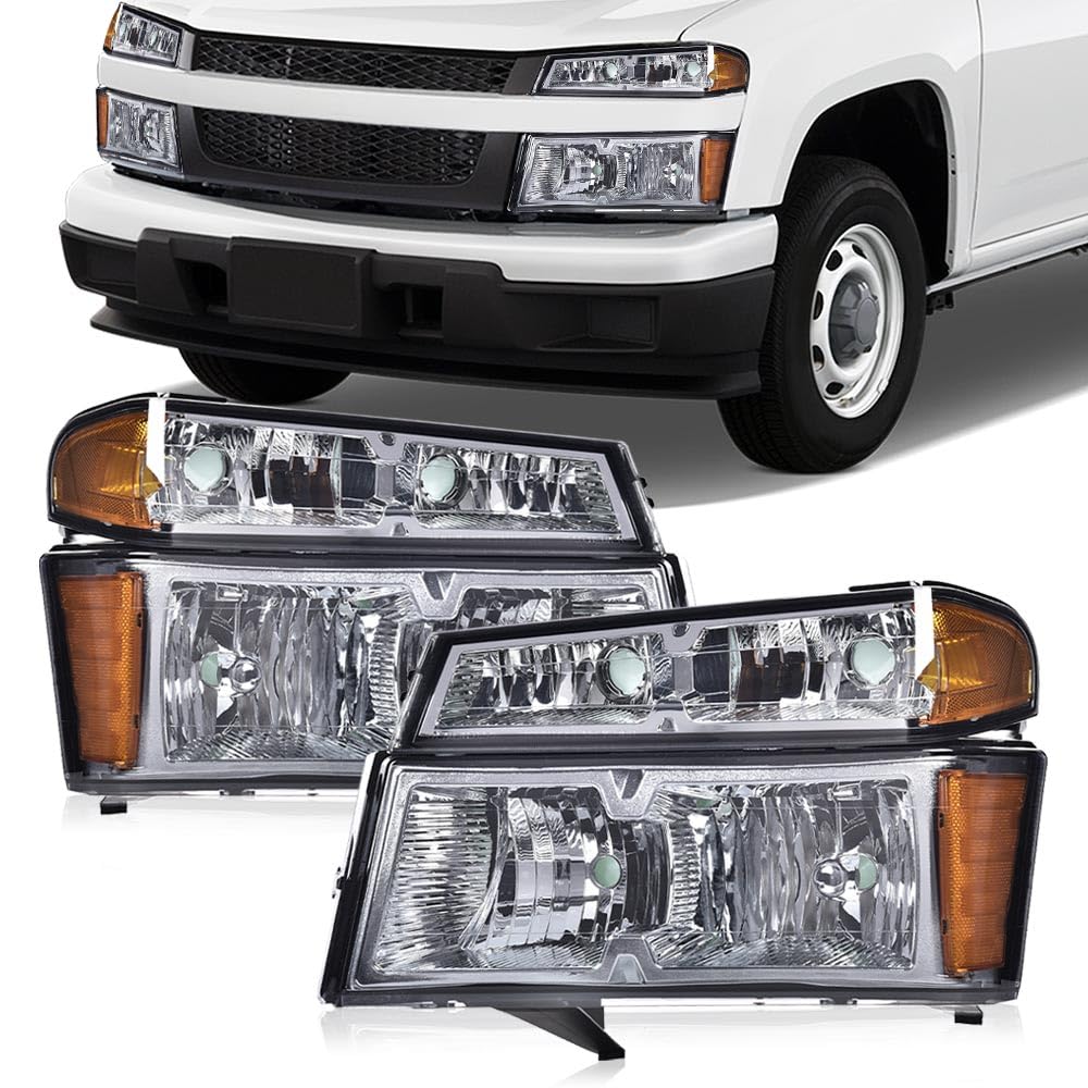 G-PLUS Headlights Assembly Fit Chevy Colorado/GMC Canyon 2004-2012,Fit Isuzu i-280 i-350 2006/Isuzu i-290 i-370 2007 2008 Headlamps Smoky Lens Chrome Housing Amber Reflector,faros delanteros