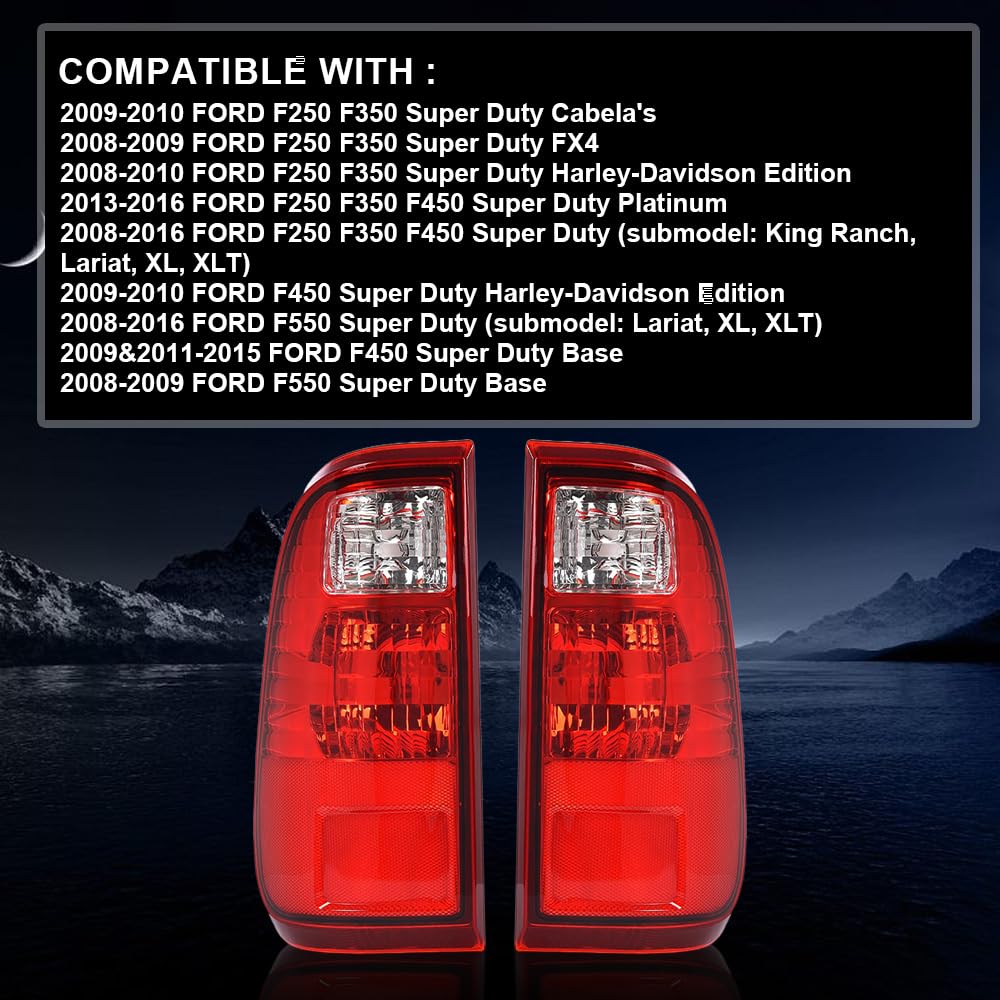 G-PLUS Tail Lights Compatible with Ford F250 F350 F450 F550 Super Duty 2008-2016,Rear Lamps BC3Z13404A,FO2800208 Red Lens Left & Right Luces Traseras, Faros TraserosAssembly