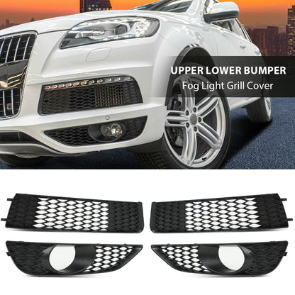 G-PLUS Glossy Front Bumper Fog Light Lamp Mesh Grill Grille Compatible with Audi A4 B8 2008 2009 2010 2011 2012 Fog Light Cover