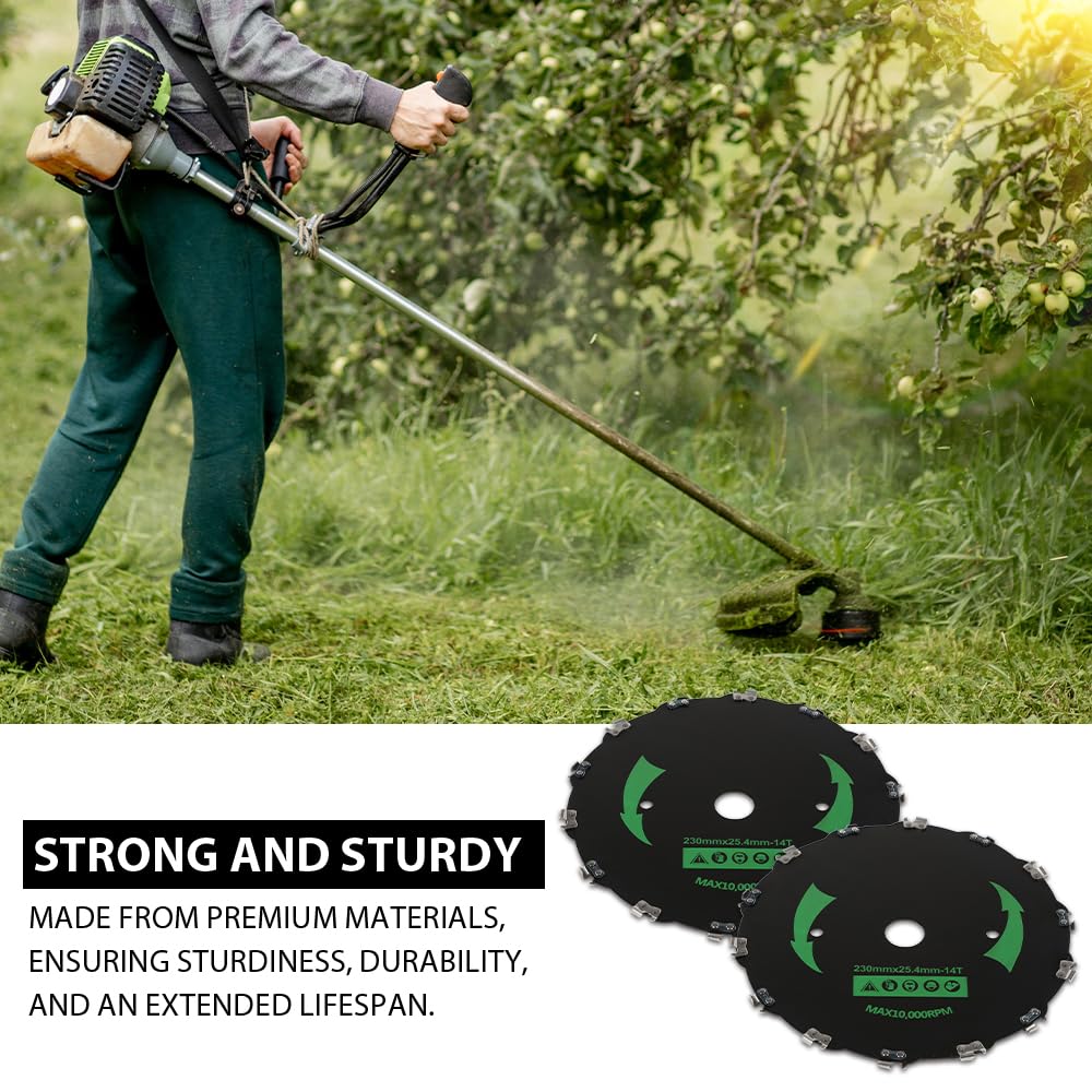 G-PLUS 9-Inch 2PCS Chainsaw Brush Blade 14-Tooth Fit Cutter Trimmer Head Weed Mower Saw Blade Black