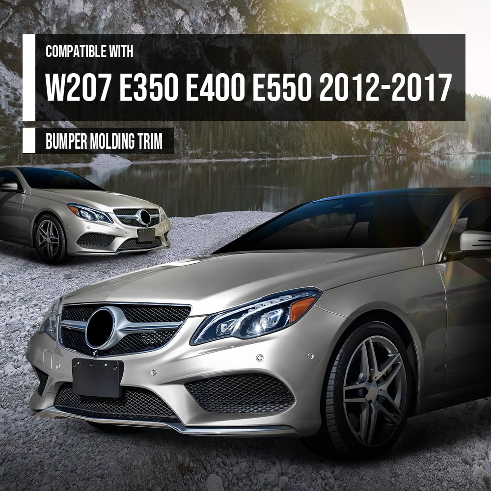 G-PLUS Front Bumper Body Molding Trim Compatible with Benz W207 E-Class E350 E400 E550 2014-2017 Fit Benz E400 2015 A2078850774, A2078850874 Silver 3Pcs