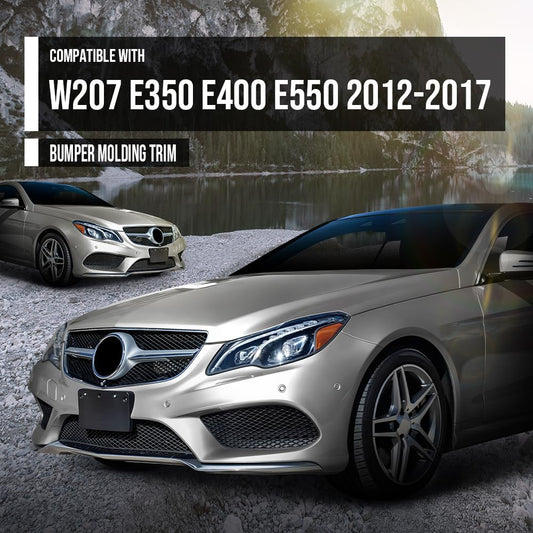 G-PLUS Front Bumper Body Molding Trim Compatible with Benz W207 E-Class E350 E400 E550 2014-2017 Fit Benz E400 2015 A2078850774, A2078850874 Silver 3Pcs