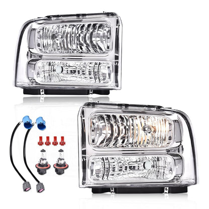 G-PLUS Headlights Compatible with Ford F250 F350 F450 F550 Super Duty 1999-2004 Truck Excursion Conversion Clear Lens Chrome Housing Clear ReflectorBumper Headlamps,faros delanteros