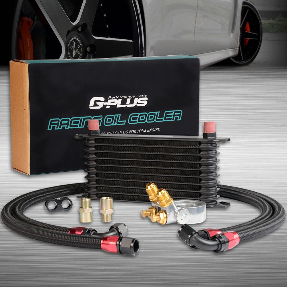 G-PLUS 10 Row Thermostat Adaptor Engine Transmission Oil Cooler Kit Universal Aluminum Oil cooler For CAR/TRUCK
