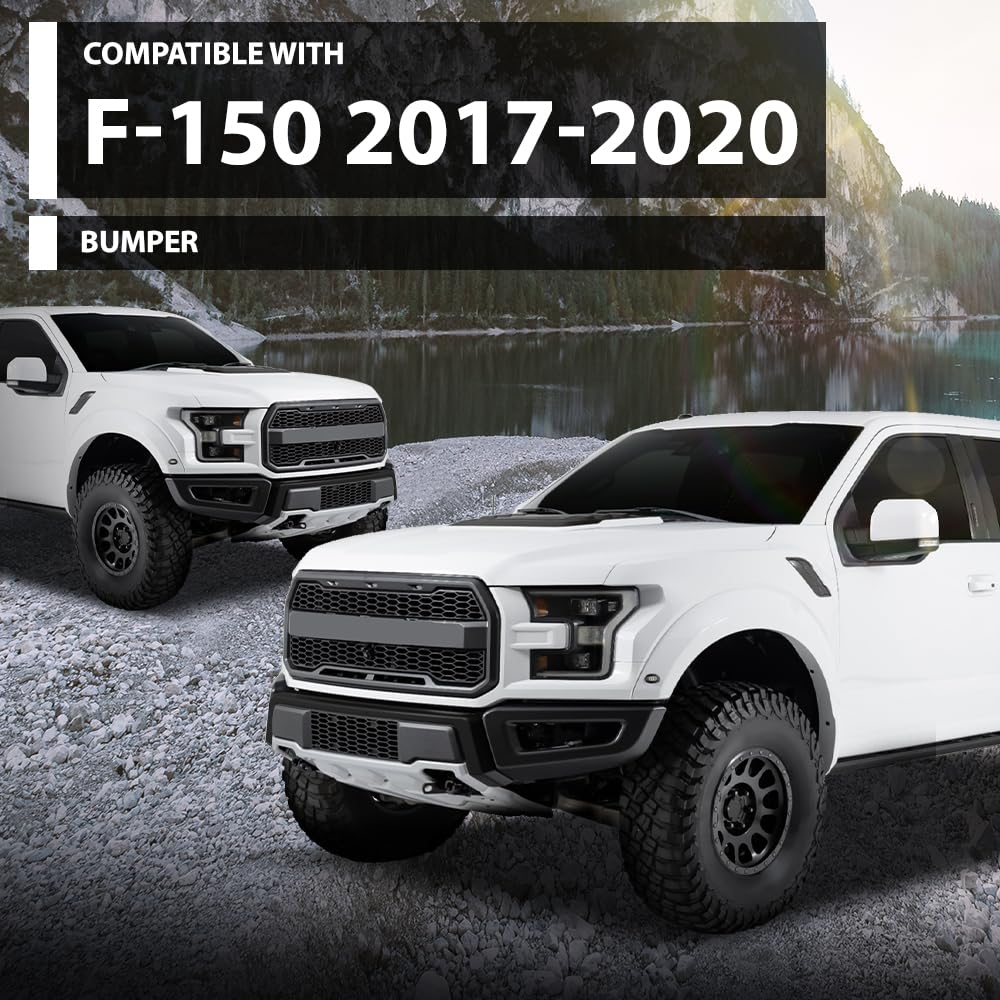 G-PLUS Front Bumper Compatible with Ford F150 Raptor 2017-2020 FO1002433, HL3Z17757A Iron Black