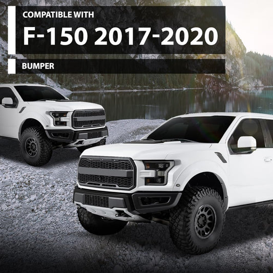 G-PLUS Front Bumper Compatible with Ford F150 Raptor 2017-2020 FO1002433, HL3Z17757A Iron Black