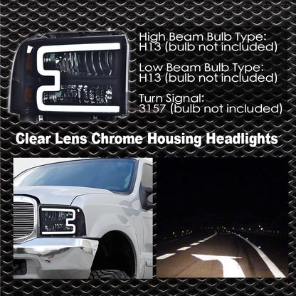 G-PLUS LED DRL Headlights, Compatible with 2005 2006 2007 Ford F250 F350 F450 F550 Super Duty Bumper Headlamps, Smoky Lens Black Housing Amber Reflector,faros delanteros