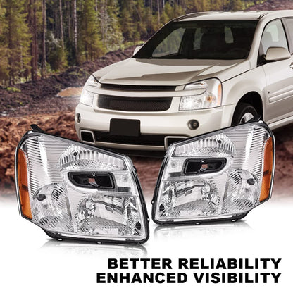 G-PLUS Headlights Assembly Compatible with Chevy Equinox 2005 2006 2007 2008 2009,Left & Right Front Halogen Headlamps Clear Lens Chrome Housing Amber Reflector,faros delanteros