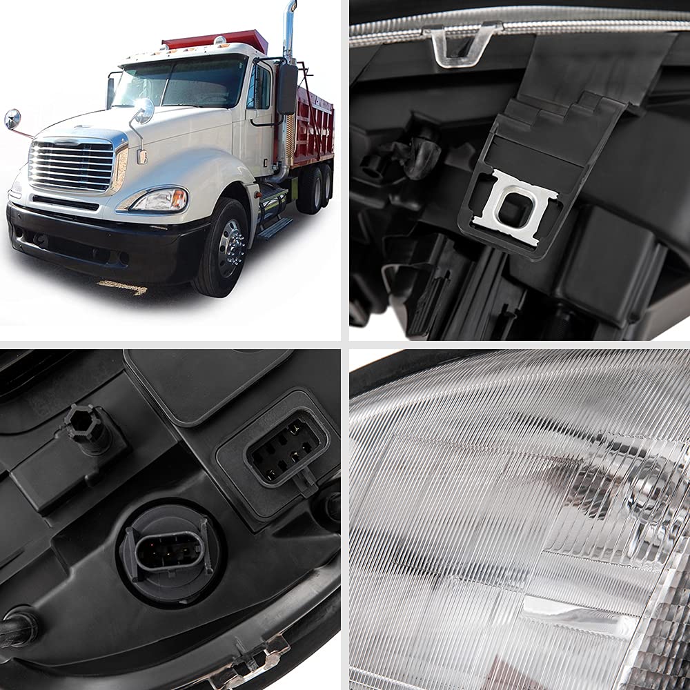 G-PLUS Headlights Assembly, Compatible with 1996-2004 Freghtliner Columbia Left Bumper Headlamps, Clear Lens Chrome Housing Amber Reflector,faros delanteros