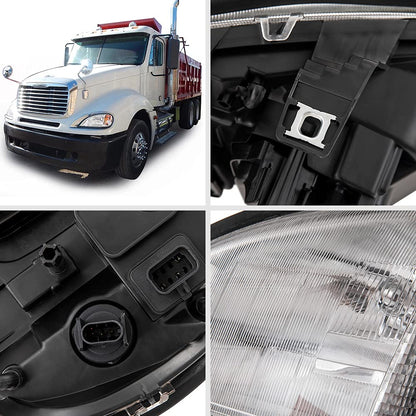 G-PLUS Headlights Assembly, Compatible with 1996-2004 Freghtliner Columbia Left Bumper Headlamps, Clear Lens Chrome Housing Amber Reflector,faros delanteros
