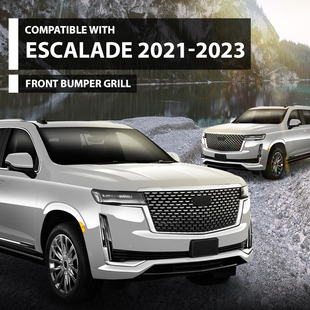 G-PLUS Bumper Grille Front Compatible with Cadillac Escalade 2021-2023 84699839 Chrome Black Plastic