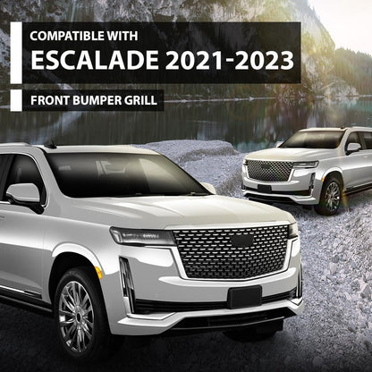 G-PLUS Bumper Grille Front Compatible with Cadillac Escalade 2021-2023 84699839 Chrome Black Plastic