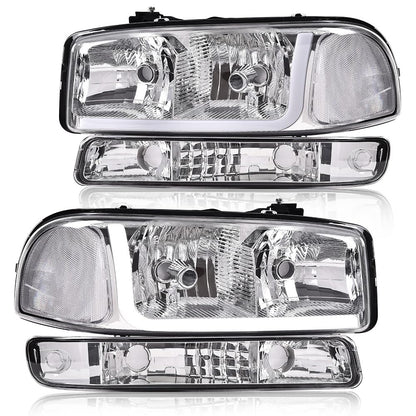 G-PLUS LED Headlights Assembly,Fit 1999-2007 GMC Sierra 1500HD 2500HD 3500,Fit 1999-2006 GMC Yukon XL 1500 2500,Left & Right Headlamps Clear Lens Chrome Housing Clear Reflector,faros delanteros