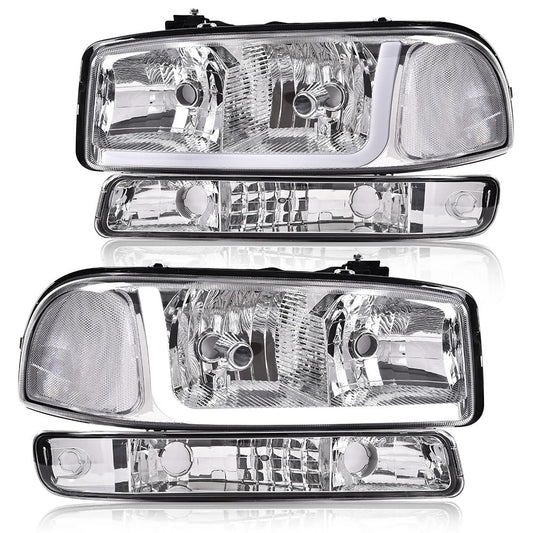 G-PLUS LED Headlights Assembly HEADLIGHTS | Fit GMC Sierra 1500HD 2500HD 3500 1999-2007/HEADLIGHTS | Fit GMC Yukon XL 1500 2500 1999-2006,Headlamps Clear Lens Chrome Housing Clear Reflector,faros delanteros