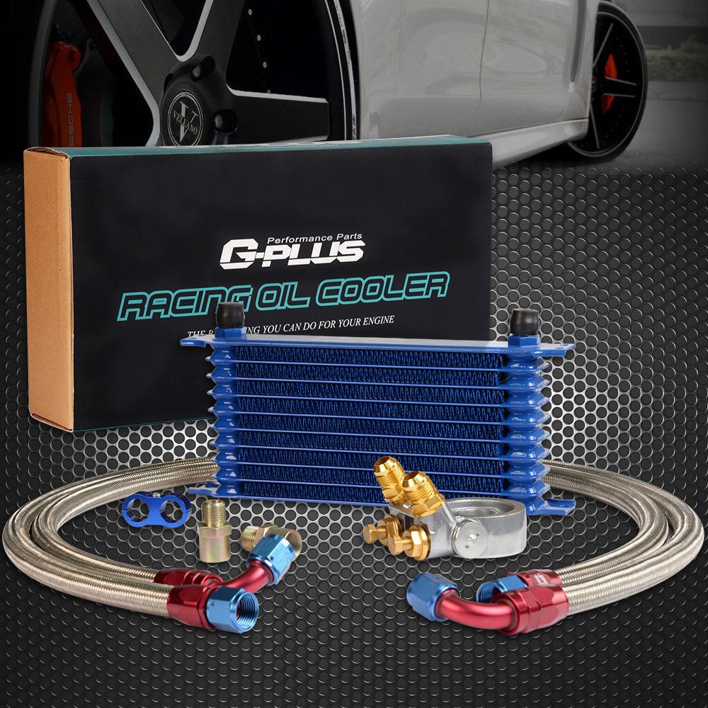 G-PLUS 10 Row Thermostat Adaptor Engine Transmission Oil Cooler Kit Universal Aluminum Oil cooler For CAR/TRUCK