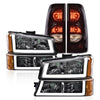 G-PLUS LED Headlights Assembly + Tail Lights Fit Chevy Silverado 1500 1500 HD 2500 2500 HD 2003-2006, Clear Lens Chrome Housing Amber Reflector Headlamps Assembly Dark Red Taillights