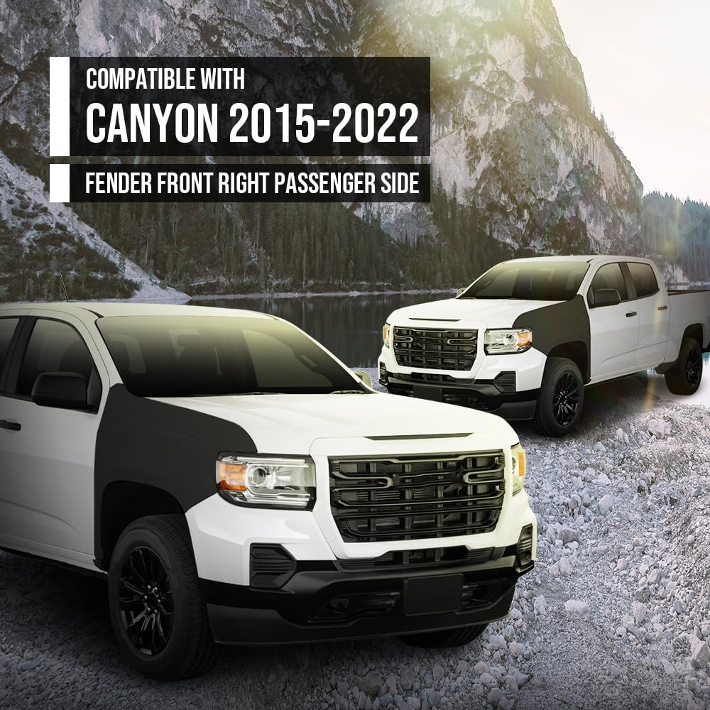 G-PLUS Fender Front Right Side Compatible with GMC Canyon (submodel: Base, SL, SLE, SLT) 2015-2020, Fit GMC Canyon Denali 2017-2022 GM1241405, 23373628 Primed Black