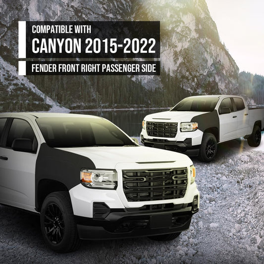 G-PLUS Fender Front Right Side Compatible with GMC Canyon (submodel: Base, SL, SLE, SLT) 2015-2020, Fit GMC Canyon Denali 2017-2022 GM1241405, 23373628 Primed Black