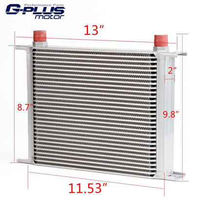 30 Row AN10-10AN Universal Aluminum Engine Transmission Oil Cooler Kit + Oil Filter Relocation Kit Silver