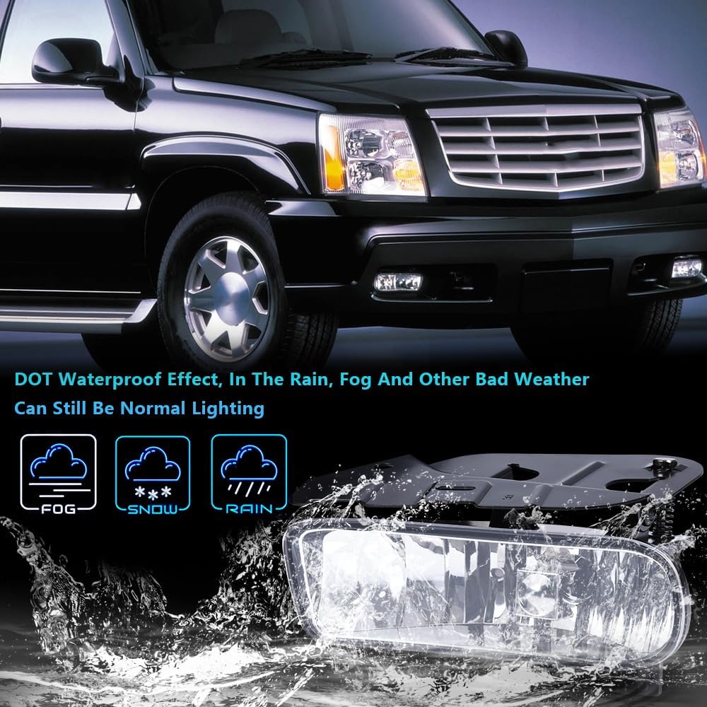 G-PLUS Fog Lights Assembly Compatible with Cadillac Escalade 2002 2003 2004 2005 2006,Fit Cadillac Escalade ESV 2003-2005 Driving Fog Lamps w/ 880 12V 27W Bulbs GM2592138 GM2593138(Clear Lens)