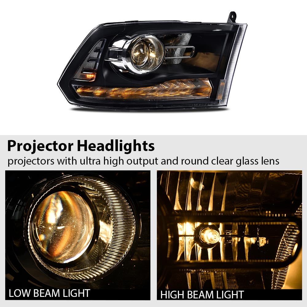 G-PLUS LED Bar Plank Headlights Fit Dodge Ram 1500 2500 3500 2013-2018 Projector Headlight Clear Lens Black Housing Clear Reflector CH2503217 55277409AD Bumper Headlamps,faros delanteros Assembly