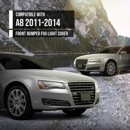 G-PLUS Front Bumper Grille Fog Light Cover Compatible with Audi A8 D4 2011 2012 2013 2014 4H0807679E, 4H0807680E Chrome Black