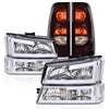 G-PLUS LED DRL Headlights Assembly + Tail Lights Fit Chevy Silverado 1500 1500 HD 2500 2500 HD 2003-2006, Clear Lens Chrome Housing Clear Reflector Headlamps Assembly Dark Red Taillights