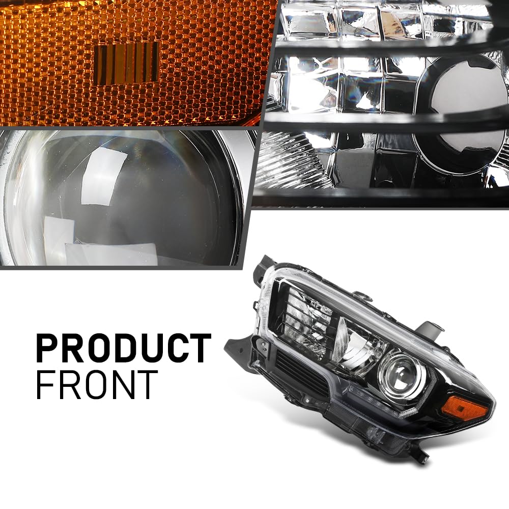 G-PLUS Headlights Assembly Headlamps w/LED DRL Compatible with Toyota Tacoma 2016 2017 2018 2019 2020 2021 2022 Clear Lens Black Housing Amber Reflector TO2502244, TO2503244 faros delanteros