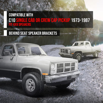 G-PLUS Behind Seat Speaker Brackets Compatible with Chevy GMC C10 Single Cab or Crew Cap Pickup 1973-1987, Fit 6×9 Speakers Black
