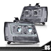 G-PLUS LED Tube Dual Projector Headlights, Compatible with 2007-2014 Chevy Tahoe/Suburban Bumper Headlamps Assembly, Smoky Lens Chrome Housing Clear Reflector,faros delanteros