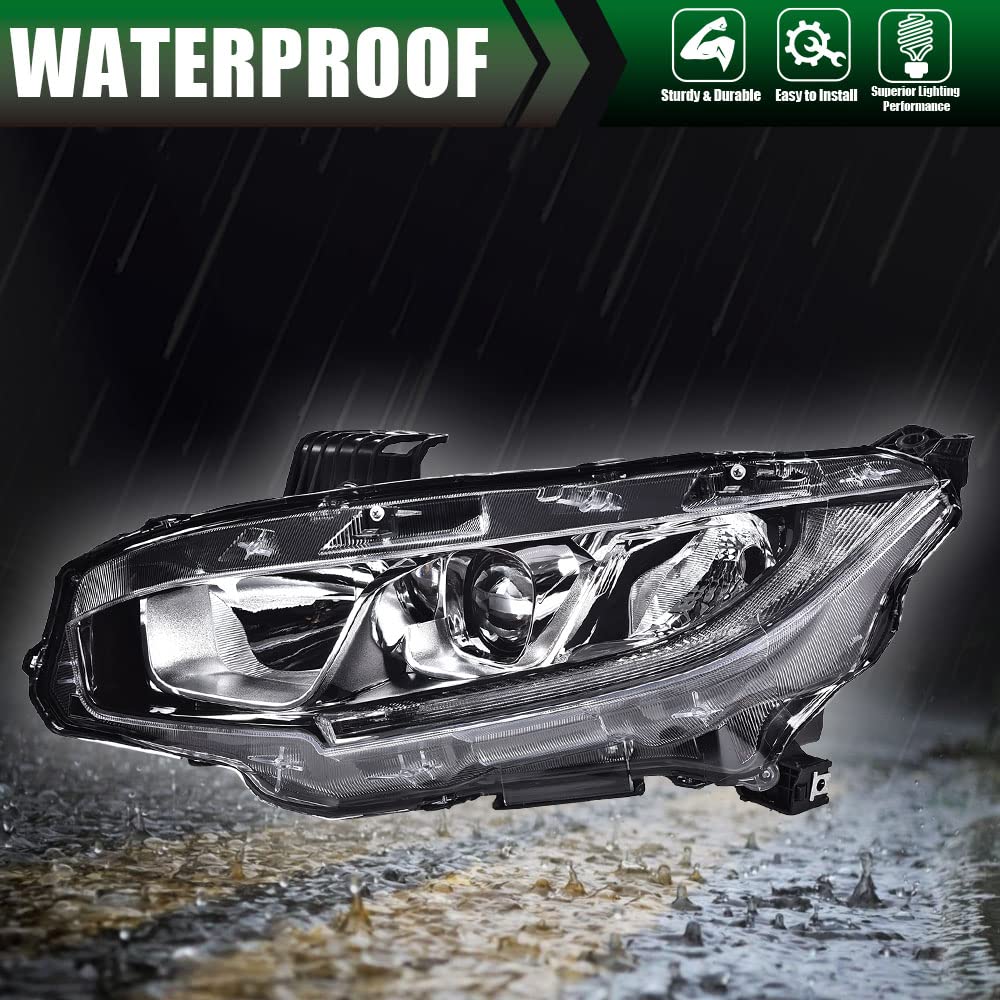 G-PLUS Projector Headlights, Compatible with Honda Civic 2016-2021 2/4Door DX EX/EX-L/EX-T LX/LX-P Si Sport,(NOT For Factory LED Headlight Models) Halogen Model LED DRL (Passenger & Driver Side)