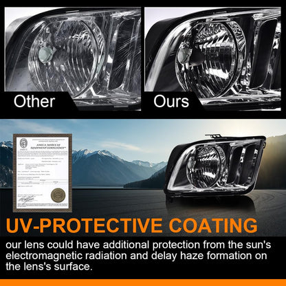 G-PLUS Headlights Compatible with Ford Mustang 2005-2009 Factory Halogen Headlamps Pair Clear Lens Chrome Housing Amber Reflector,faros delanteros