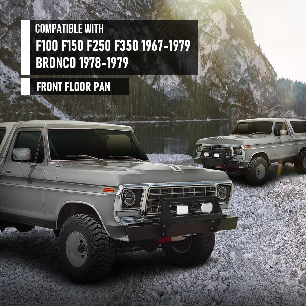 G-PLUS Galvanised Front Floor Mat Fit Ford F100 F150 F250 F350 1967-1979 / Bronco 1978-1979 1st Row Truck Accessories Cargo Liners All Weather Protection 2PCS Sliver Alfombras para Carro