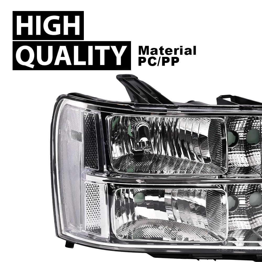 G-PLUS Headlights Assembly, Fit 2007-2013 GMC Sierra 1500/2007 2008 2009 2010 2011 2012 2013 2014 GMC Sierra 2500 HD/3500HD Headlamps,Clear Lens Chrome Housing Clear Reflector,faros delanteros