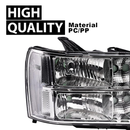 G-PLUS Headlights Assembly, Fit 2007-2013 GMC Sierra 1500/2007 2008 2009 2010 2011 2012 2013 2014 GMC Sierra 2500 HD/3500HD Headlamps,Clear Lens Chrome Housing Clear Reflector,faros delanteros