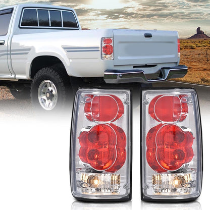 G-PLUS Tail Lights Brake Lamp w/Bulbs Compatible with Toyota Hilux Pickup Truck 1989-1995 8156089166, 8155089166, TO2800105, TO2801105 Clear Lens Chrome Housing LH&RH Luces TraserasAssembly