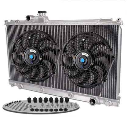 Aluminum Racing Radiator + 12" Cooling Fan Compatible For LEXUS IS300 3.0L L6 MANUAL 2001 2002 2003 2004 2005