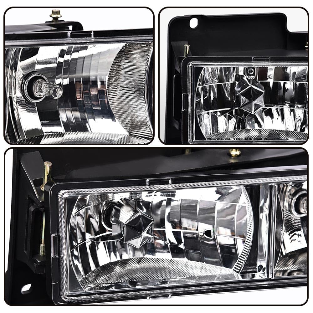G-PLUS Headlights Assembly Front Headlamp Pair Fit 1994-1998 GMC C/K 1500 2500 Sierra Yukon Suburban Bumper Headlamps, Clear Lens Chrome Housing Amber Reflector（NO LED,faros delanteros Assembly