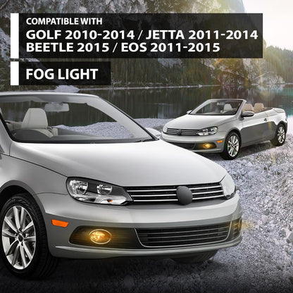 G-PLUS Fog Lights Front Bumper Lamps Pair Compatible with Volkswagen Golf Hatchback/Golf Wagon/Jetta Sedan/Jetta Wagon/Beetle/Eos 2010-2015 5K0941700G, 5K0941700B, 5K0941700 Black
